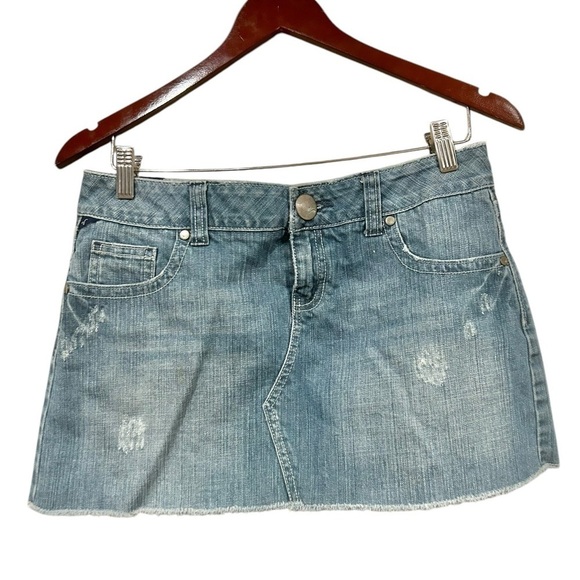 Vanity Size 7 Denim Mini Skirt Vintage 90s Y2K Rawhem Short Jean Millenium Blue - Picture 2 of 6